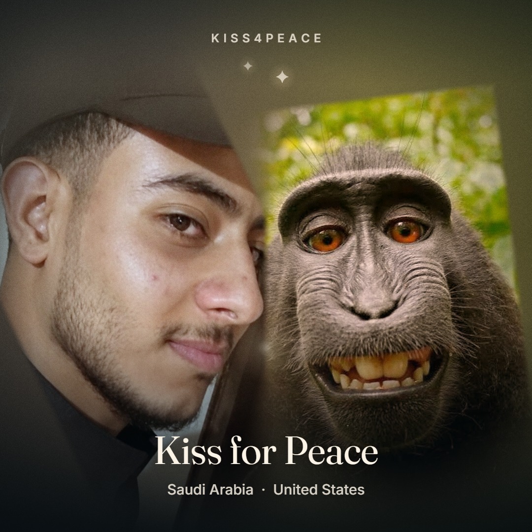 A kiss for peace between two strangers from United States and Saudi Arabia