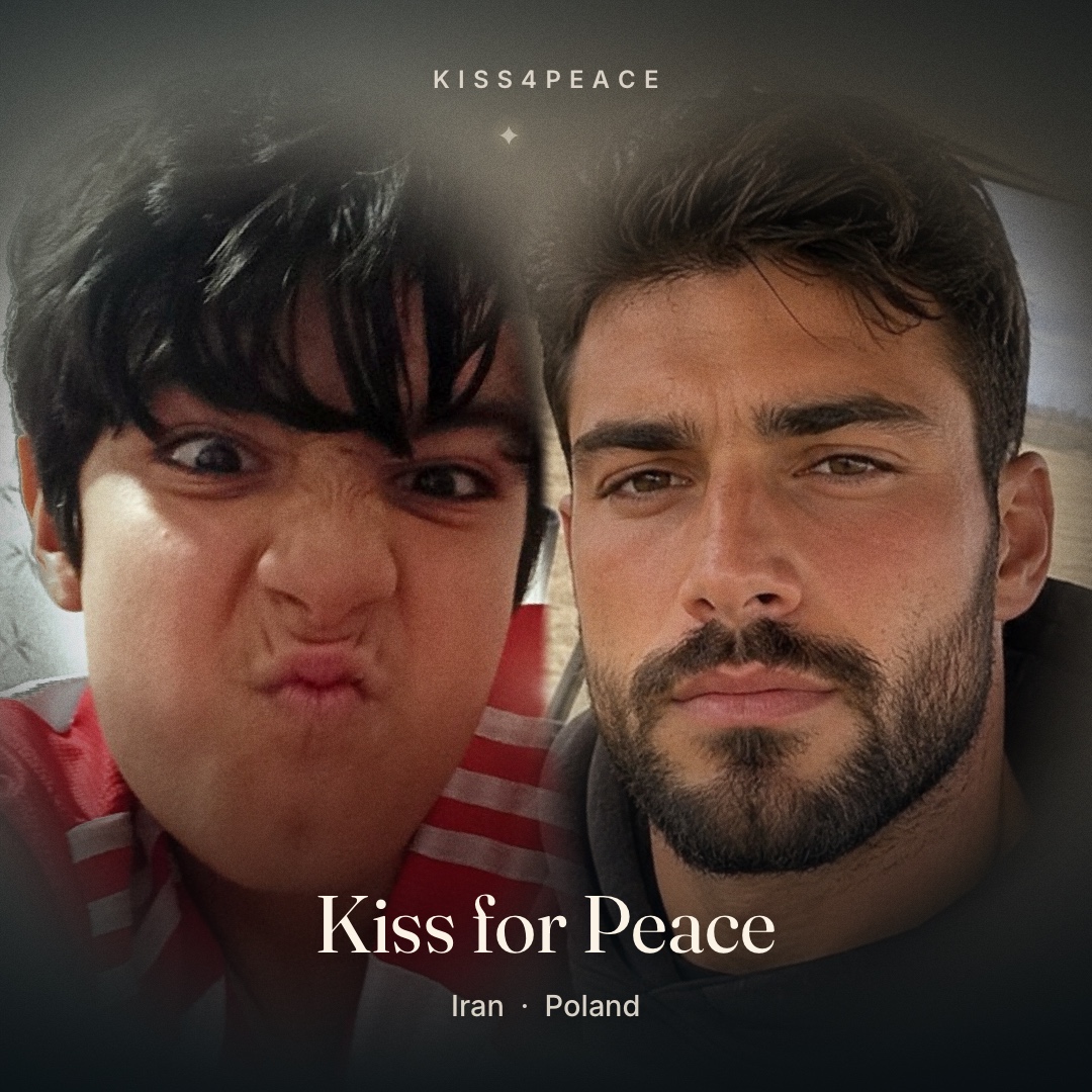 A kiss for peace between two strangers from Poland and Iran