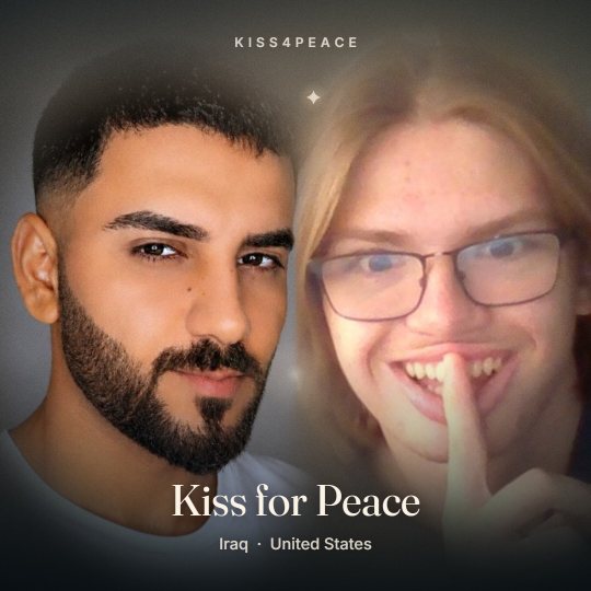 A kiss for peace between two strangers from United States and Iraq